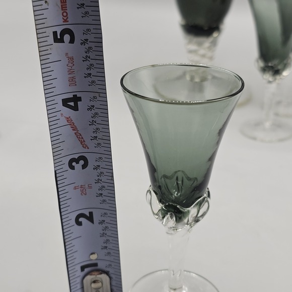 Vintage Empoli Italian Smoke Grey Decanter & Cordial Glasses Set 5 Twisted Foot - Picture 9 of 16